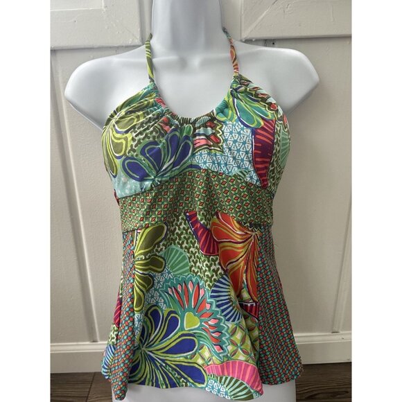 Trina Turk Zanzibar Multi Color Pattern Tankini Top Swimsuit Size 8 Bright - Picture 1 of 9